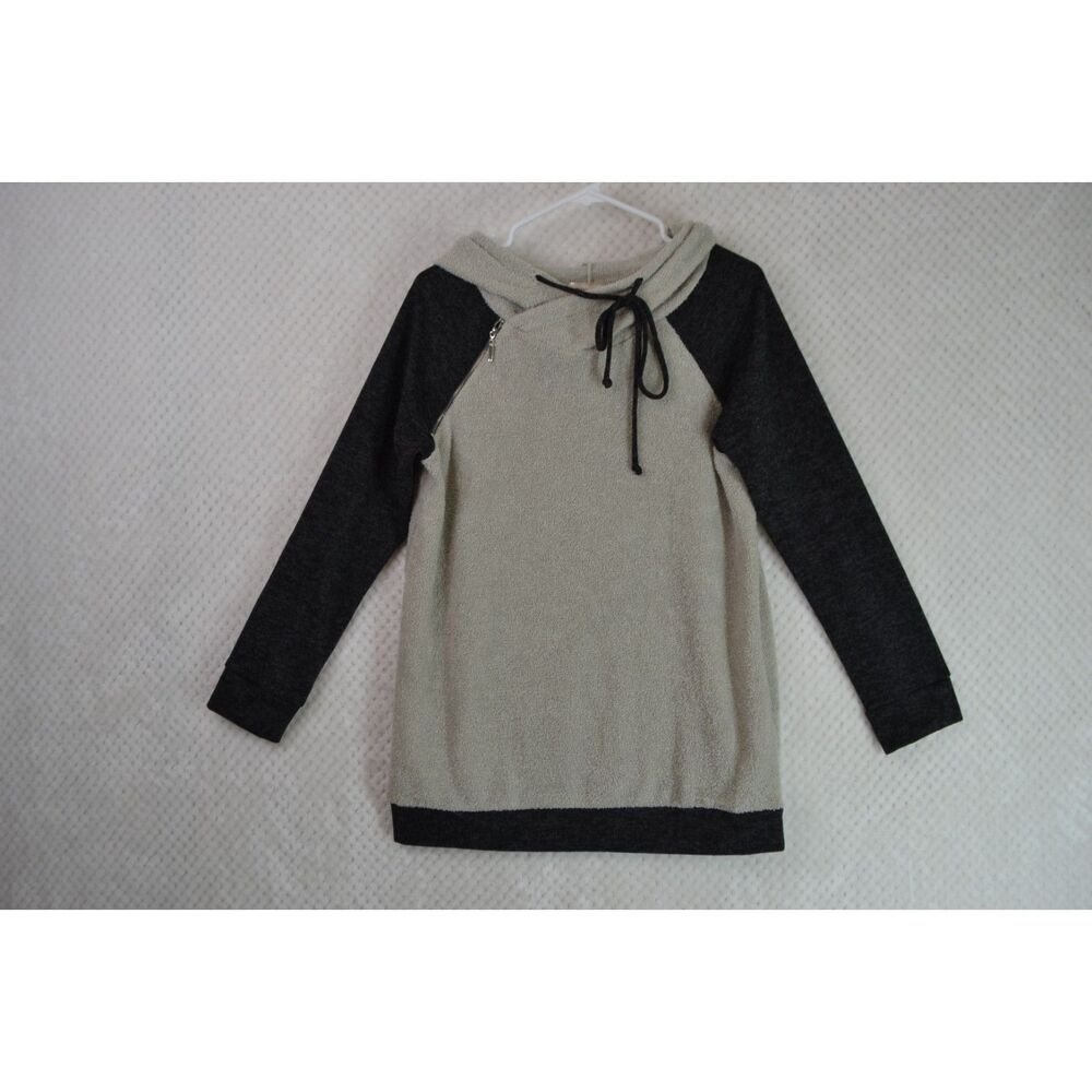 Hailey & Co. Women's Large Gray Reverse Fleece Cowl Neck Hooded Sweatshirt